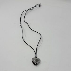 Silver Heart Fleur de Lis Perfume Solid Pendant Necklace